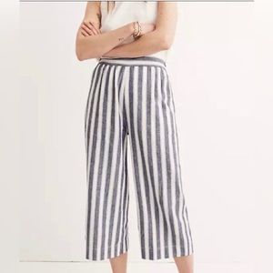Madewell Houston Striped Linen Wide Leg Pull On Crop Pants - XS